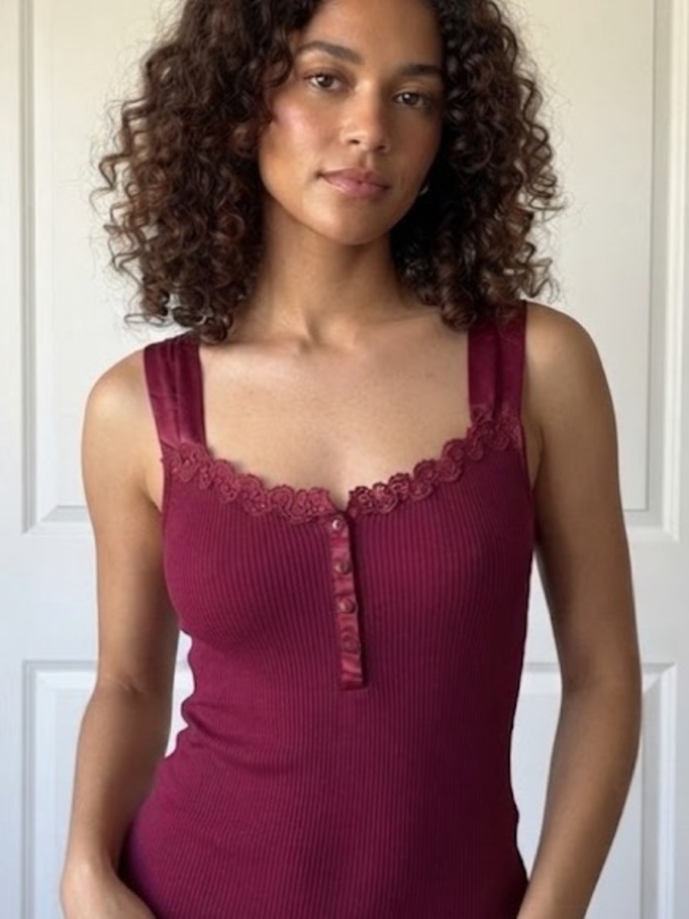 Tristan Lace-Trim Ribbed Satin Straps Silk Camisole - Wine